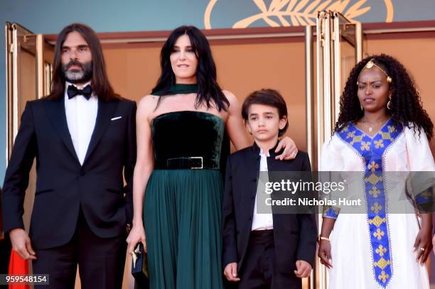Khaled Mouzanar, director Nadine Labaki, Zain Alrafeea and Yordanos Shifera attends the screening of "Capharnaum" during the 71st annual Cannes Film...