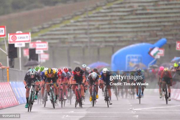 Arrival / Sprint / Sam Bennett of Ireland and Team Bora-Hansgrohe / Danny Van Poppel of The Netherlands and Team LottoNL-Jumbo / Jurgen Roelandts of...