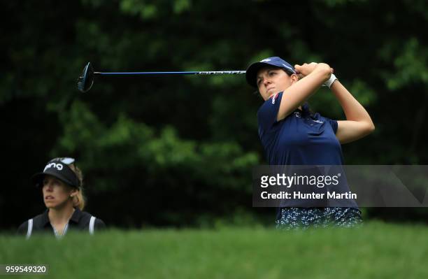 Emma Talley hits her tee shot on the sixth hole during the first round of the Kingsmill Championship presented by Geico on the River Course at...