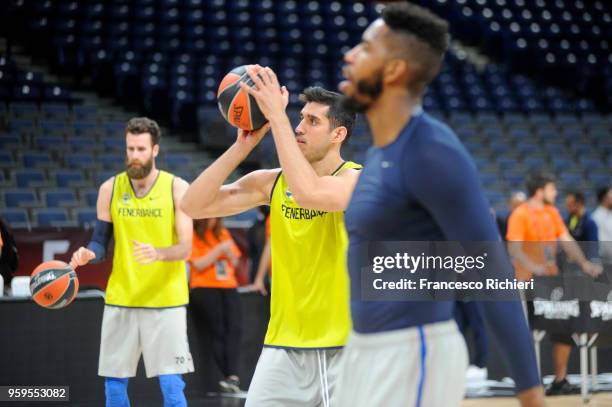 Ahmet Duverioglu, #44 of Fenerbahce Dogus Istanbul and Luigi Datome, #70 of Fenerbahce Dogus Istanbul during the 2018 Turkish Airlines EuroLeague F4...