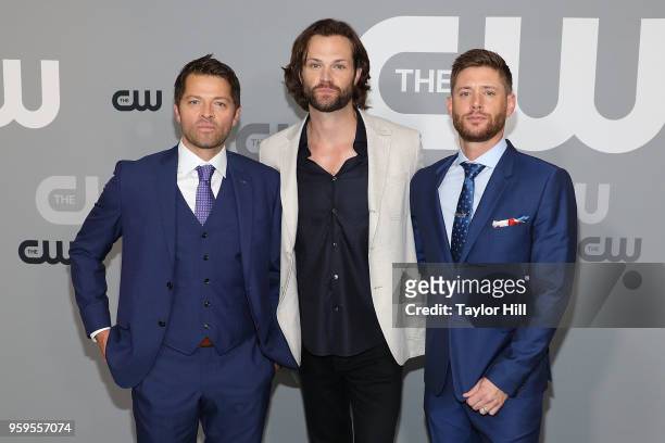 Misha Collins, Jared Padalecki, and Jensen Ackles attend the 2018 CW Network Upfront at The London Hotel on May 17, 2018 in New York City.