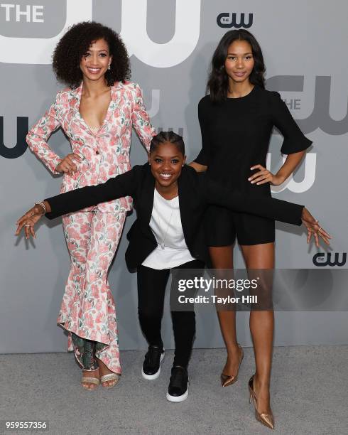 Samantha Logan, Bre-Z, and Greta Onieogou the 2018 CW Network Upfront at The London Hotel on May 17, 2018 in New York City.