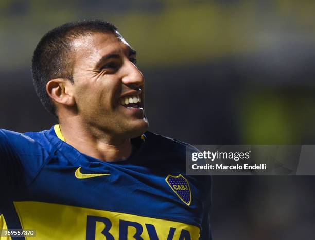 Ramon Abila of Boca Juniors celebrates after scoring the third goal of his team during a match between Boca Juniors and Alianza Lima at Alberto J....