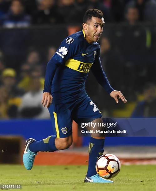 Carlos Tevez of Boca Juniors drives the ball during a match between Boca Juniors and Alianza Lima at Alberto J. Armando Stadium on May 16, 2018 in La...