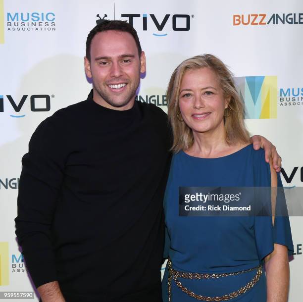 Owner of School Boy Records and RBMG, Scooter Braun Hilary Rosen take photos before the Music Biz 2018 Awards Luncheon for the Music Business...