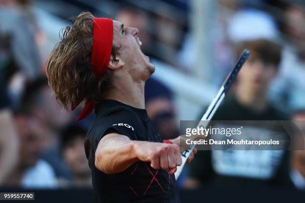 Alexander Zverev of Germany celebrates victory after his match against Kyle Edmund of Great Britain during day 5 of the Internazionali BNL d'Italia...