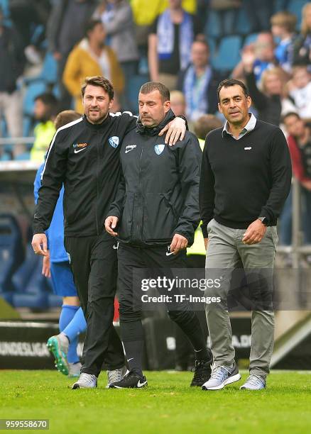 Assistant coach Heiko Butscher of Bochum and Head coach Robin Dutt of Bochum look on prior to the second Bundesliga match between VfL Bochum 1848 and...