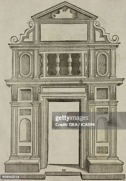 Doorway with niches and columns, engraving from Sebastiani Serlii Bononiensis De Architectura libri quinque , published by Francesco de Franceschi...