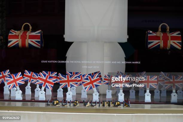 Louis Vuitton's flagship store celebrates the wedding of Prince Harry of Wales and U.S. Actress Meghan Markle in Central London, on May 17, 2018. St...