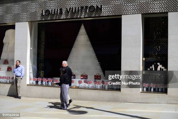 Louis Vuitton's flagship store celebrates the wedding of Prince Harry of Wales and U.S. Actress Meghan Markle in Central London, on May 17, 2018. St...
