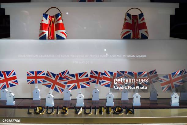 Louis Vuitton's flagship store celebrates the wedding of Prince Harry of Wales and U.S. Actress Meghan Markle in Central London, on May 17, 2018. St...