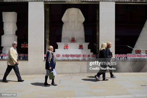 Louis Vuitton's flagship store celebrates the wedding of Prince Harry of Wales and U.S. Actress Meghan Markle in Central London, on May 17, 2018. St...