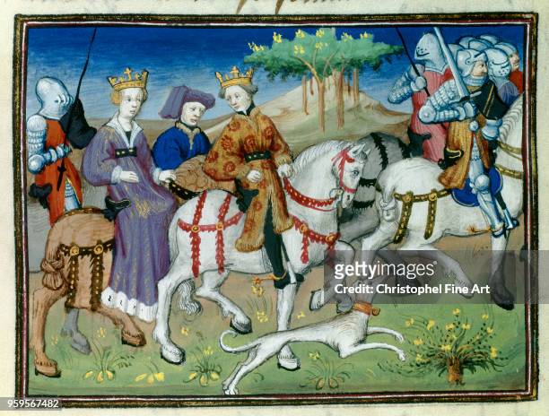 Book of hunting King Philip VI of France and Queen Blanche of Navarre leaving for hunting, Phoebus Gaston Gaston III Comte De Foix Dit, Musee Conde...
