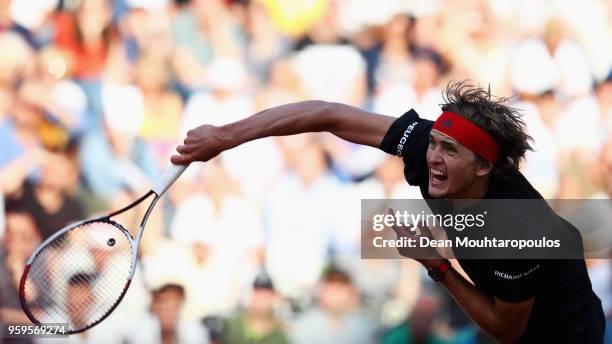 Alexander Zverev of Germany serves in his match against Kyle Edmund of Great Britain during day 5 of the Internazionali BNL d'Italia 2018 tennis at...