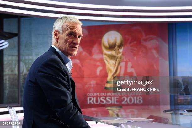 France's football team head-coach Didier Deschamps looks on prior to announcing his 23-man squad for the World Cup 2018 football tournament during...