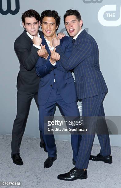 Actors KJ Apa, Charles Melton and Casey Cott attend the 2018 CW Network Upfront at The London Hotel on May 17, 2018 in New York City.