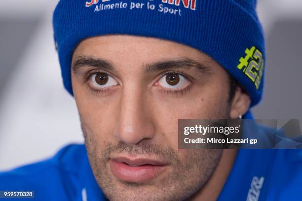 Andrea Iannone of Italy and Team Suzuki ECSTAR looks on during the press conference during the MotoGp of France - Previews on May 17, 2018 in Le...