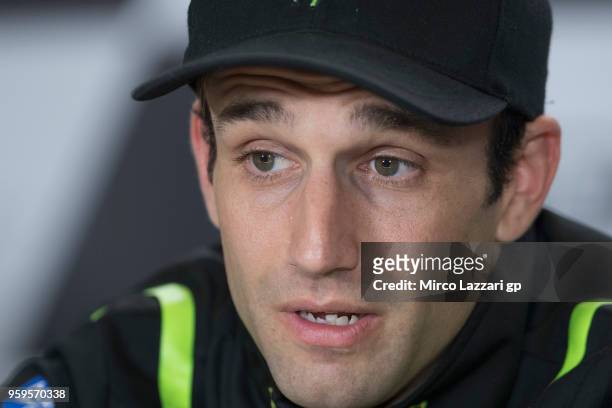 Johann Zarco of France and Monster Yamaha Tech 3 speaks during the press conference during the MotoGp of France - Previews on May 17, 2018 in Le...