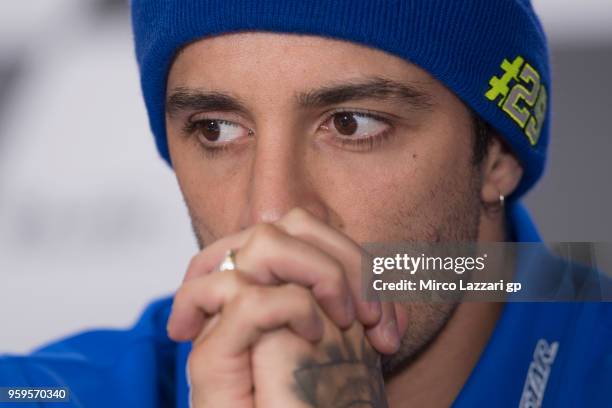 Andrea Iannone of Italy and Team Suzuki ECSTAR looks on during the press conference during the MotoGp of France - Previews on May 17, 2018 in Le...