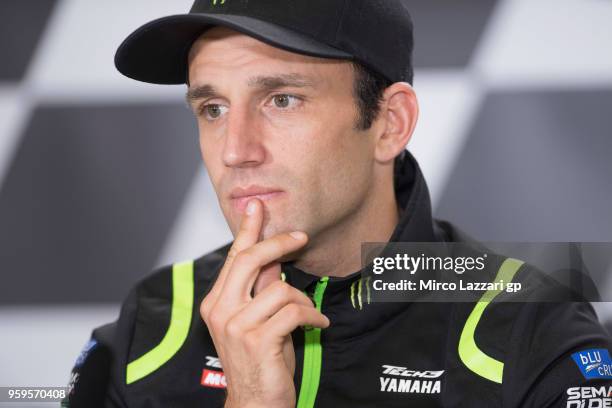 Johann Zarco of France and Monster Yamaha Tech 3 looks on during the press conference during the MotoGp of France - Previews on May 17, 2018 in Le...