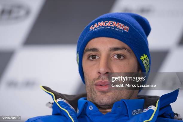 Andrea Iannone of Italy and Team Suzuki ECSTAR looks on during the press conference during the MotoGp of France - Previews on May 17, 2018 in Le...