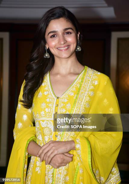 Indian film actress Alia Bhatt pose for a picture during the success party of film Raazi at hotel Taj Lands End, Bandra in Mumbai.