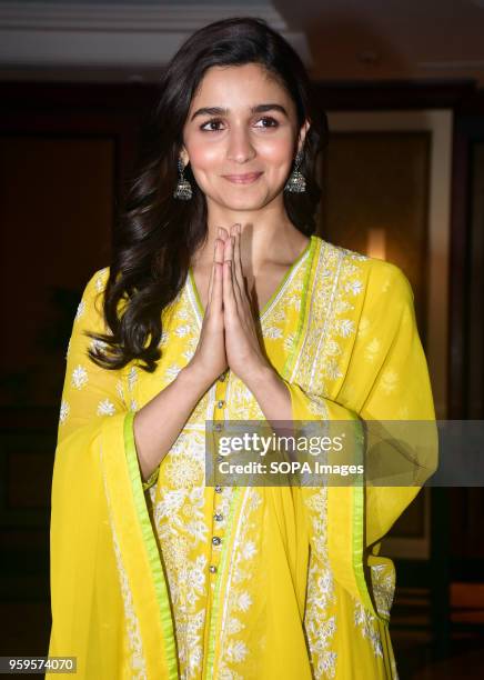 Indian film actress Alia Bhatt pose for a picture during the success party of film Raazi at hotel Taj Lands End, Bandra in Mumbai.