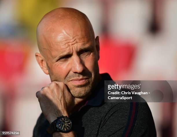 Exeter City manager Paul Tisdale during the pre-match warm-up prior to the Sky Bet League Two Play Off Semi Final:Second Leg between Exeter City and...
