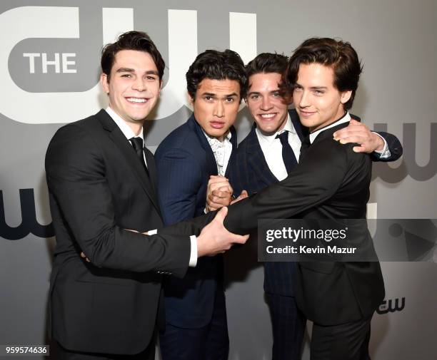 Apa, Charles Melton, Casey Cott and Cole Sprouse attend The CW Network's 2018 upfront at The London Hotel on May 17, 2018 in New York City.