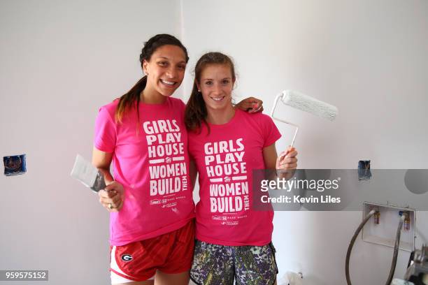 Mackenzie Engram and Blake Dietrick of the Atlanta Dream participate in a Habitat for Humanity build on May 10, 2018 in Atlanta, Georgia. NOTE TO...