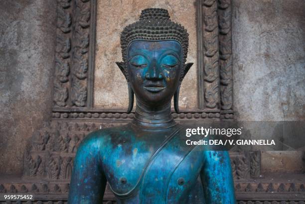 Buddha in the temple of Wat Si Saket, Vientiane, Laos.