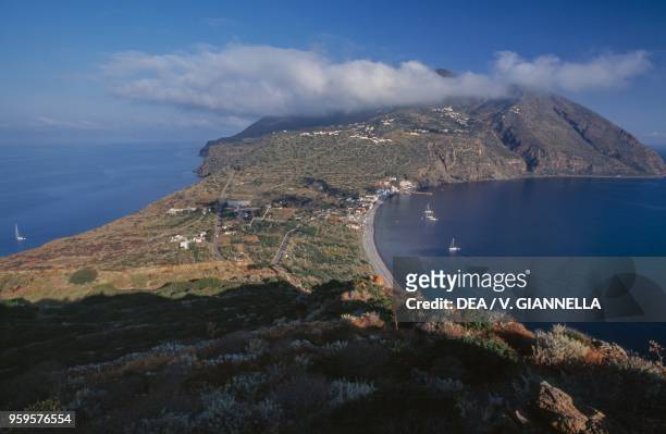 View of Filicudi from Capo Graziano with Mount Fossa delle Felci , Aeolian Islands , Sicily, Italy.