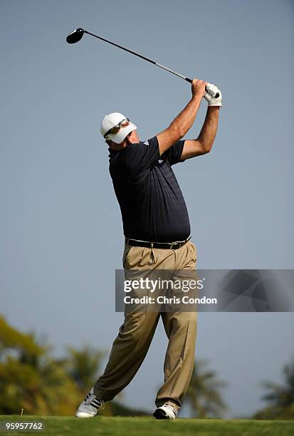 Phil Blackmar tees off on during the first round of the Mitsubishi Electric Championship at Hualalai held at Hualalai Golf Club on January 22, 2010...