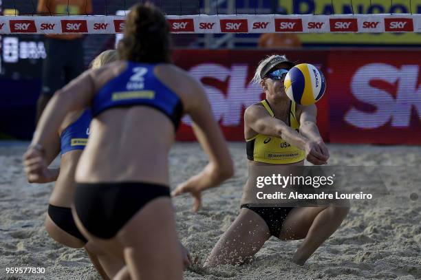 Kelly Claes of United States in action during the main draw match against Kerri Walsh Jennings and Nicole Branagh of United States at Meia Praia...