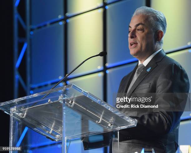 President of Music Business Association, James Donio speaks onstage during the Music Biz 2018 Awards Luncheon for the Music Business Association on...