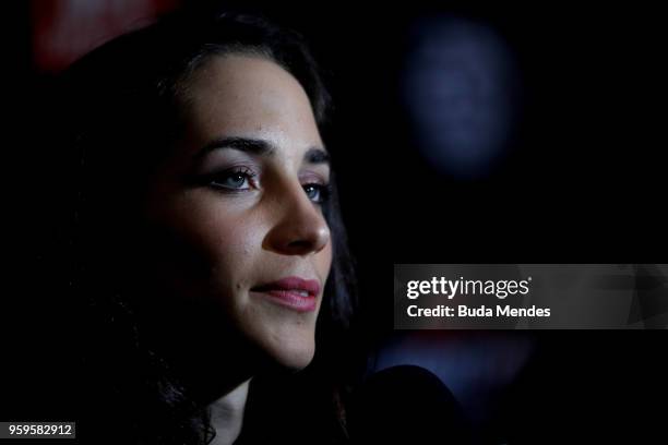 Women's flyweight contender Veronica Macedo of Venezuela speaks to the media during Ultimate Media Day on May 17, 2018 in Santiago, Chile.