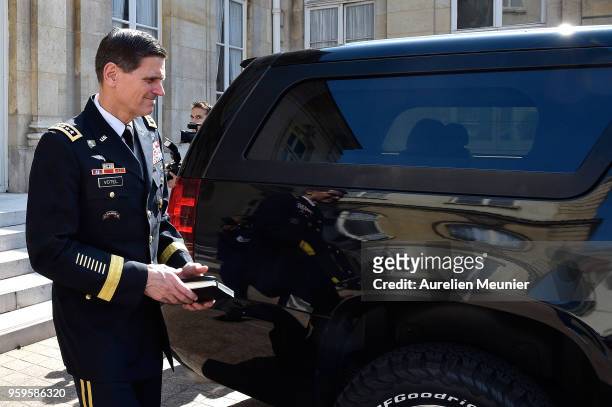 Army General Joseph Votel leaves after a meeting with French Army Minister Florence Parly on May 17, 2018 in Paris, France. They talked about the...