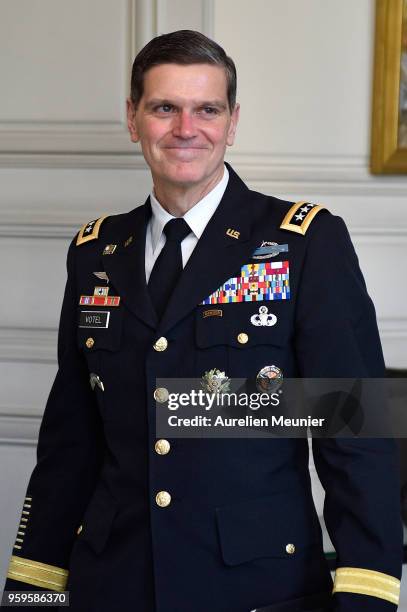 Army General Joseph Votel leaves after a meeting with French Army Minister Florence Parly on May 17, 2018 in Paris, France. They talked about the...