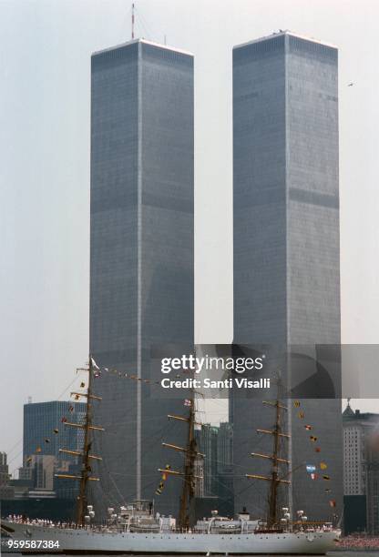 Fourth of July New York Harbour with WTC on July 4, 1976 in New York, New York.