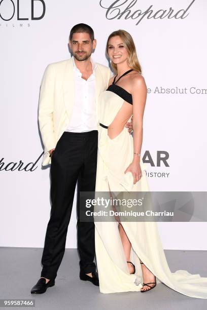 Carl Hirschmann and Fiammetta Cicogna arrive at the amfAR Gala Cannes 2018 at Hotel du Cap-Eden-Roc on May 17, 2018 in Cap d'Antibes, France.