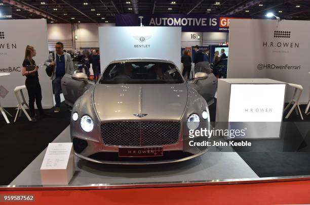 Bentley Continental GT is displayed at the H.R.Owen stand during the London Motor Show at ExCel on May 17, 2018 in London, England. The UK's largest...