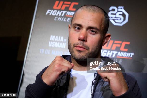 Men's welterweight contender Chad Laprise of Canada poses for photographers during Ultimate Media Day on May 17, 2018 in Santiago, Chile.