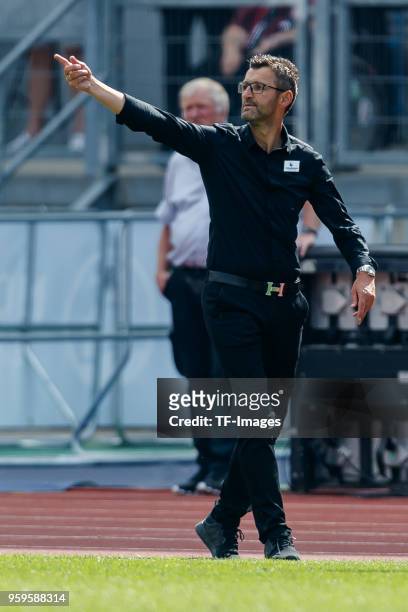 Head coach Michael Koellner of Nuernberg gestures during the Second Bundesliga match between 1. FC Nuernberg and Fortuna Duesseldorf at...
