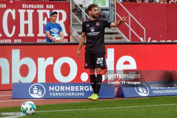 Enrico Valentini of Nuernberg gestures during the Second Bundesliga match between 1. FC Nuernberg and Fortuna Duesseldorf at Max-Morlock-Stadion on...