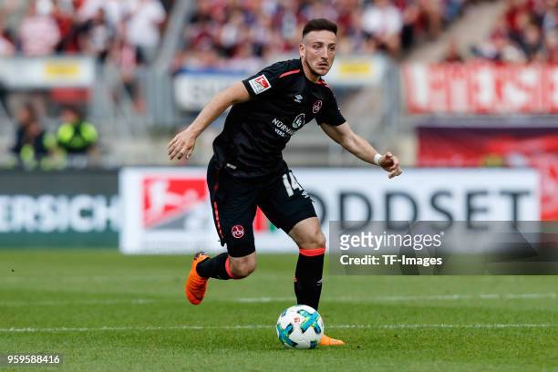 Kevin Moehwald of Nuernberg controls the ball during the Second Bundesliga match between 1. FC Nuernberg and Fortuna Duesseldorf at...