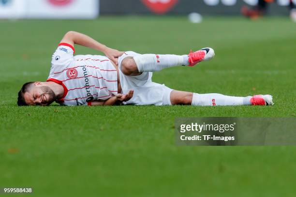 Niko Giesselmann of Duesseldorf on the ground during the Second Bundesliga match between 1. FC Nuernberg and Fortuna Duesseldorf at...