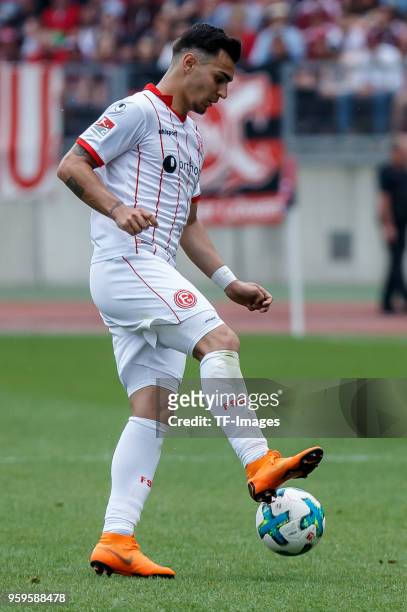 Kaan Ayhan of Duesseldorf controls the ball during the Second Bundesliga match between 1. FC Nuernberg and Fortuna Duesseldorf at Max-Morlock-Stadion...