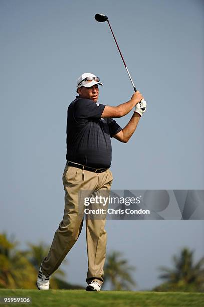 Phil Blackmar tees off on during the first round of the Mitsubishi Electric Championship at Hualalai held at Hualalai Golf Club on January 22, 2010...