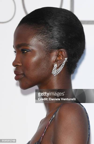 Aamito Lagum arrives at the amfAR Gala Cannes 2018 at Hotel du Cap-Eden-Roc on May 17, 2018 in Cap d'Antibes, France.