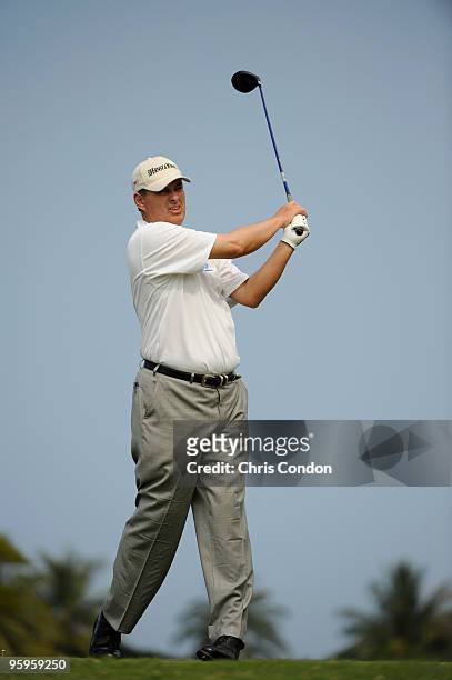 Loren Roberts tees off on during the first round of the Mitsubishi Electric Championship at Hualalai held at Hualalai Golf Club on January 22, 2010...